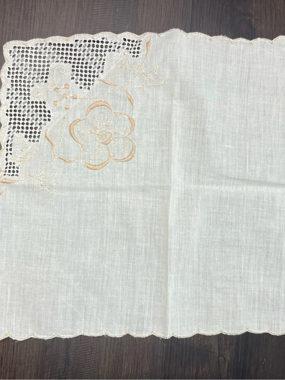 Set of Five Vintage Off White and Brown Napkins